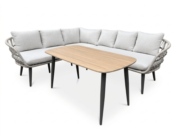 Vargo hjørnesofa sæt inklusive havebord 130x70cm.