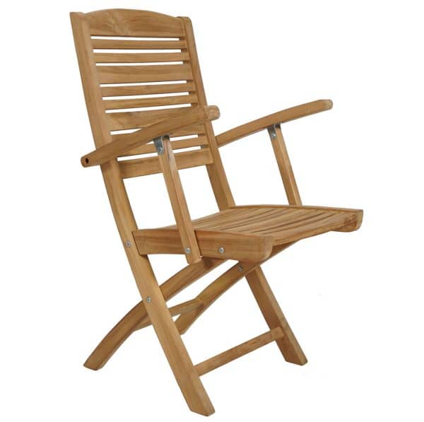 Klassisk Foldestol Med Armlæn i Silver Teak – Fleksibel Siddeplads