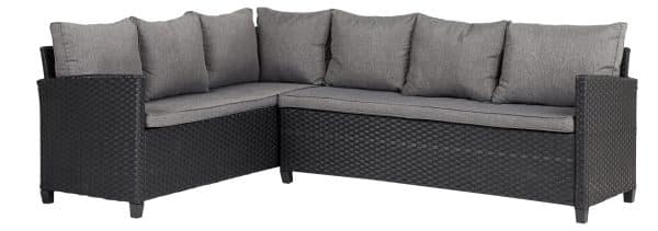 Sofa Sæt I Sort Polyrattan Inklusive Hynder Og Bord