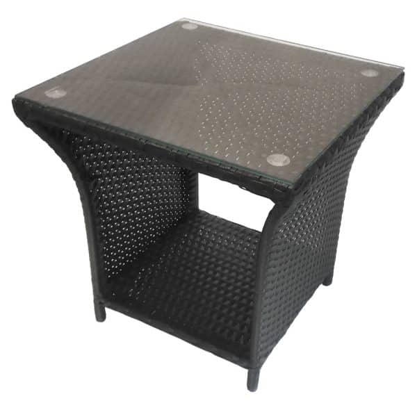 Tjorben Sidebord I 4-robe Polyrattan Med Glasbordplade - Sort