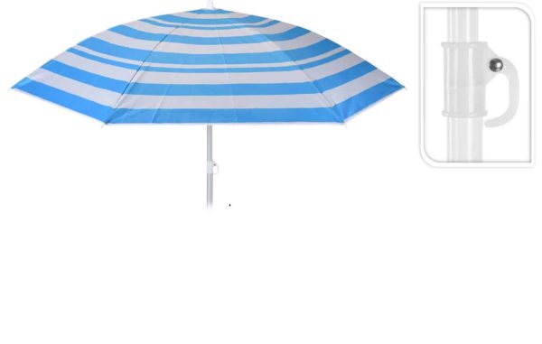 Strandparasol Ø178 cm UPF 50+ - Lyseblå Stribet