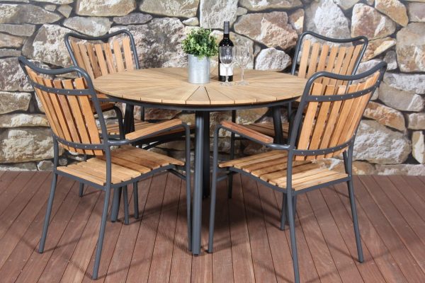 Eva Havemøbelsæt I Teak (Ø130) – Antracit