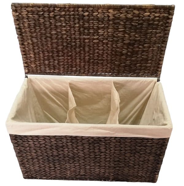 Linned boks - Vasketøjs kurv i vandhyacint flet - 3 rum