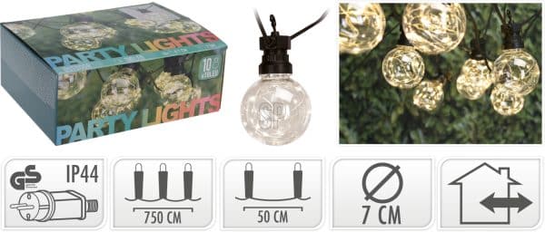 Party Lights Warm White 100 LED 8 lyskugler 7,5m