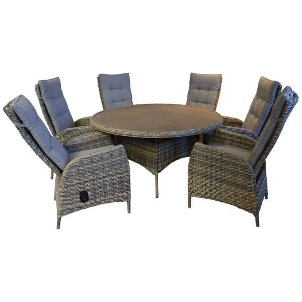 New Sofia Havesæt - Bord Ø150cm, 6 lounge stole og 6 hyndesæt - Beige