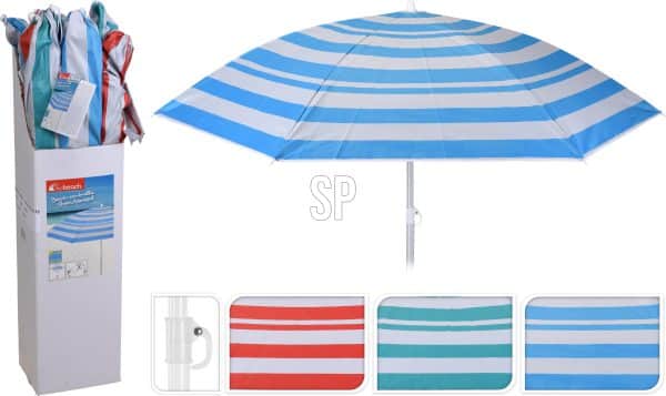 Strandparasol Ø178 cm UPF 50+ - Lyseblå Stribet