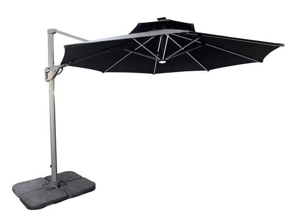 New Roma Multi-Tilt Hængeparasol Med LED Lys - Ø3.5m. - Flere farver - Antracit