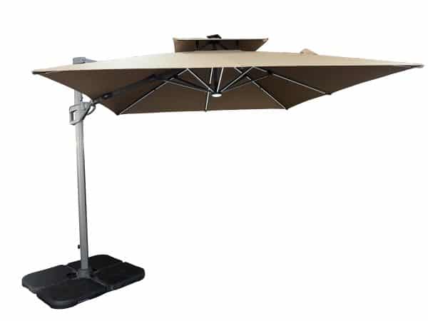 New Roma Firkantet Multi-Tilt Hængeparasol Med LED Lys - 3x3m. - Flere farver