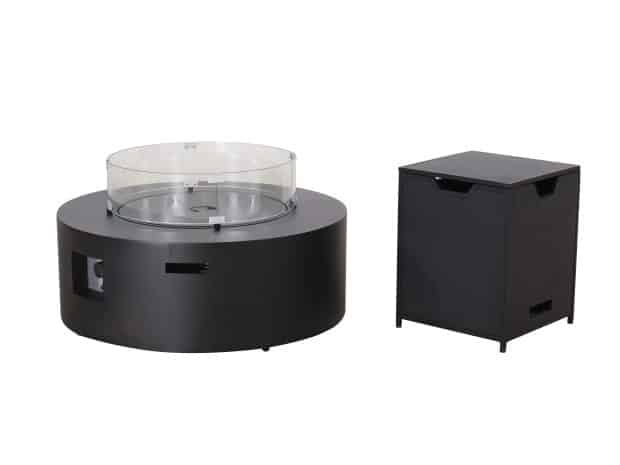 item 25921,Gas Firepit Round Table & Cylinder Storage Box;Side Table (2) item 25921,Gas Firepit Round Table & Cylinder Storage Box;Side Table (2)